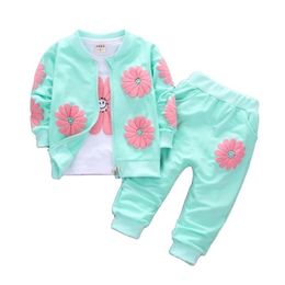girl garments UK - Real Roupas Infantis Children's Garment Spring And Autumn Girl Pure Cotton Printing Three-piece Child Suit 0-4y 220215