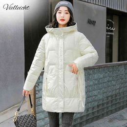 Vielleicht Winter Thicken Women's Puffer Coat Glossy Warm Hooded Long Cotton Padded Jacket Ladies Winter Down Cotton Parkas 211221