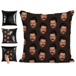 Cushion/Decorative Pillow Ron Swanson Faces Sequin | Pillowcase Two Color Gift For Her Him Magic