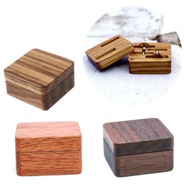 Jewelry Pouches, Bags High Quality Rustic Men Suit Wooden Cufflink Gift Box Portable Sleeve Button Walnut Wood Keepsake Storage