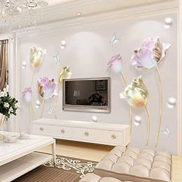 3D Tulip Flower Butterfly Wall Stickers Removable Vinyl Living Room TV Background Hallway Bedroom Wall Art Poster DIY Home Decor 210705