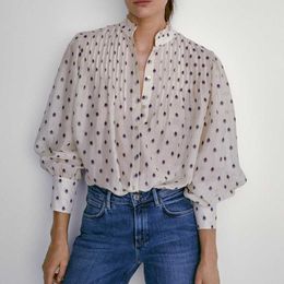 Women Shirt Autumn Clothing Prints Blouse Long Sleeve Ruffle Collar Modern Lady Loose Shirts 210602