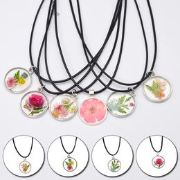 Handmade Boho Transparent Resin Dried Flower Daisy Multicolor Pendant Silver Colour Ball Chain For Women Gift 46cm