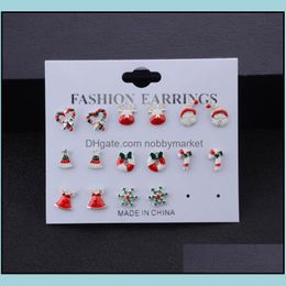 Stud Earrings Jewellery 8Pairs/Set Christmas Aessories Earring Set Cute Santa Claus Snowman Tree Bell Gifts For Women Girls Drop Delivery 2021