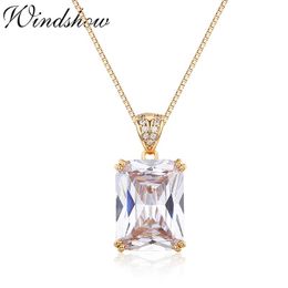 Pendant Necklaces Big Princess Cut Rectangle Pink CZ Crystal Suspension & Pendants Necklace Women Gold Color Jewelry Collares Bijoux