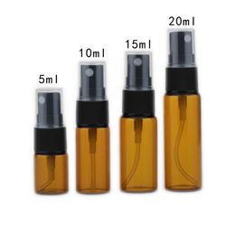 500pcs/lot 5/10/15/20 ml Empty Amber Glass Spray Bottle With Black Mist Sprayer