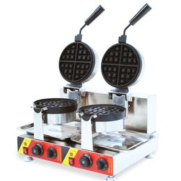 Commercial double heads rotate waffle baker machine easy to operate electric wafer maker