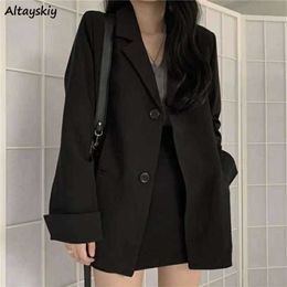 Women Black Blazers British-style Single Breasted Notched High Street OL Student All-match Baggy Streetwear Classic Designs Suit X0721