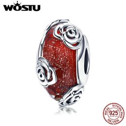 WOSTU 925 Sterling Silver Colored Glaze Fragrant Rose Beads Fit Charm Bracelet & Necklace Pendant Genuine Jewelry Gift CQC1030 Q0531