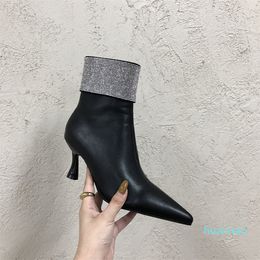 Fashion boots Crystal Rhinestone temperament leisure Women Ankle Bootss Sexy Pointed Toe Zip Ladies Party Shoes Stiletto Heels high bb2
