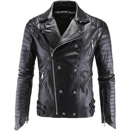 MenHigh Quality Men Skulls Leather Jackets PU Leather Coats Male Slim Fit Casual Leather Jackets High Street Style Moto JacketsMens