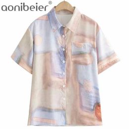 Tie Dye Print Pocket Detail Drop Shoulder Short Sleeve Summer Women Casual Shirts Regular Fit Blouses Female Tops 210604