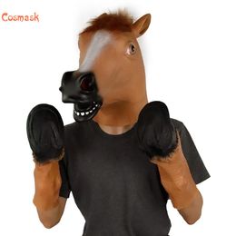 Cosmask Brown Horsehead Masks Cosplay Halloween Masks Horseshoe Suit Latex Mask Horror Mask Full Face Horse Headgear Party Mask