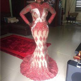 Nigerian Evening Dresses O Neck robe de soiree Beaded Sleeves Lace Mermaid Prom Formal Gowns Vestido De Festa Longo