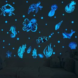 Wall Stickers Seaweed Starfish Bubble Waterproof Under The Sea Home Decoration Glow Undersea Ocean Decals