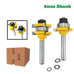 2 Pcs/set 8mm Shank Joint Assemble Router Bits Tongue & Groove T-Slot Wood Milling Cutter for Woodwork Cutting Tools JKXB2103