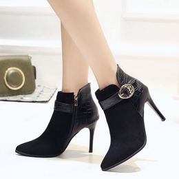 Women Boots 2021 Winter Shoes Woman Super High Heels Ankle Boots Thin Heels Pointed Toe Ladies Shoes Black botines mujer N7764