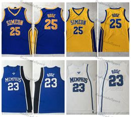 Mens Vintage 25 Derrick Rose Simeon High School Basketball Jerseys Memphis Tigers 23 Stitched Shirts S-XXL
