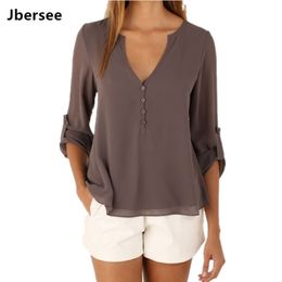 Jbersee Summer Women Casual Slim Sexy Long Sleeve Chiffon Blouse Women Clothes Lady Shirts Tops Blusas Plus Size S-5XL 210315