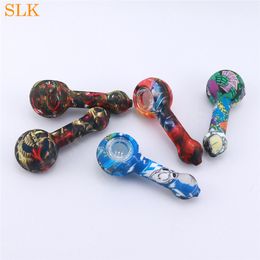 Silicone Tobacco Pipe Glass Oil Burner Colourful Pattern style smoking bong 4.3 inch mini water pipes with glass bowl smoking accessories