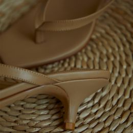 Womens genuine leather thin low heel comfortable slip-on sandals open toe summer beach flip-flop elegant ladies dress shoes hot