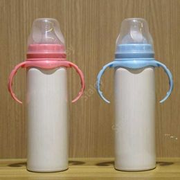 8oz Tumblers milk bottle Stainless Steel Baby feeding with nipple handl eunbreakable white sippy cup for sublimation SEA Ship DAS263