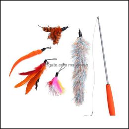 Cat Toys Supplies Pet Home & Garden Feather Teaser Toy Retractable Wand 5 Pcs Assorted Refills Interactive Catcher Jk2012Ph Drop Delivery 20