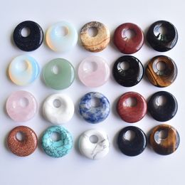 18mm Assorted Natural Stone Crystals Gogo Donut Charms Rose Quartz Pendants Beads for Jewellery Making Wholesale