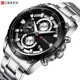Curren Men Sports Military Watches Casual Business Wristwatch Mens Quartz Stainless Steel Clock Male Chronograph and Date Q0524