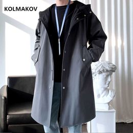 spring Long style coat men's High quality casual trench coat , casual hoooded jackets men,Men's Clothing Windbreakers FY33 211011