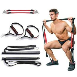 Portable Pilates Bar Resistance Band Yoga Pilates Stick Home Yoga Exercise Fitness Bar with Workout Equipment Training H1026