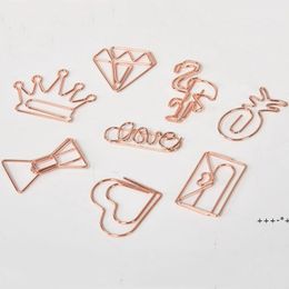 NEWMetal Paper Clips Rose Gold Crown Flamingo Paper Clips Bookmark Memo Planner Clips School Office Stationery Supplies RRB12945