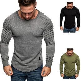 2021 new European and American men's round neck sweater raglan sleeves pleated sweater men