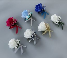 Ivory Red Bes Man corsage for Groom groomsman silk rose flower Wedding suit Boutonnieres accessories pin brooch decoration