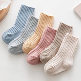 Macaron Color Girl Socks Toddlers Girls Knee High Socks Soft Cotton Sock Children Baby Kids 0-5 Years 5Pairs