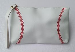 Outdoor bags Baseball Softball Pattern Sports PU Leather Makeup Bag Cosmetic Bags with Zipper Toiletry Travel for Women Girls