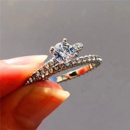 Wedding Rings Luxury Female Zircon Ring Set Fashion Silver Colour White Bridal Sets Jewellery Promise Love Engagement For Women