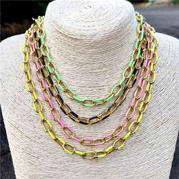 4Pcs New Mix Color jewelry Neon rainbow enamel cuban rolo link chain women Necklace X0509