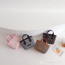 Children plaid handbags fashion little Girl checkerboard crossbody bag kids houndstooth letter mini one shoulder wallet baby PU messenger bags F884