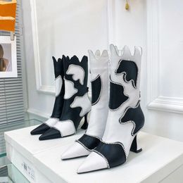 Modern Milk Cow Women Chelsea Boots Pointy Toe Strange Heel Woman Ankle Boot Crystal Decor Real Leather Runway Party Shoes