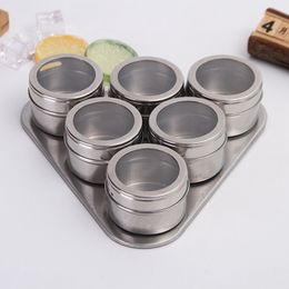 Magnetic Spices Storage Box Stainless Steel 6pcs/set With Holder Triangle Shape for Home Kitchen Outdoor Barbecue EEB4985