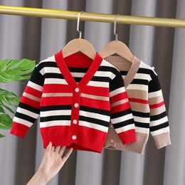 Baby Girl Black White Stripes Knit Cardigan Single Breasted Toddler Boy Girl Cotton Sweater Clothes Boy Fall Coat Kids Sweaters Y1024