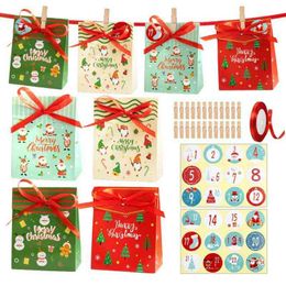 H056 12/24/40 Sets Christmas Advent Calendar Boxes 24 Days Countdown to Xmas Decorations Diy Hanging Candy Gift Bag with Clips