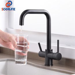 SOGNARE Black Kitchen Faucet Drinking Water Philtre Faucet Dual Handle Cold 3-way Philtre Kitchen Mixer Taps Torneira Cozinha 211108