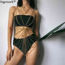 Ingemark Gypsy Slaver Sexy Bikini Chest Belly Necklace India Long Tassel Aluminium Chain Belt Body Jewellery Women Festival Gift
