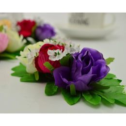 slik flowers UK - 1 Bundle Slik Rose Artificial Bridal Wrist Flowers For Home Wedding Decor Accessories Fake Scrapbooking Diy Wreath G jllHai