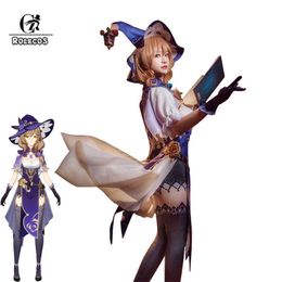 Game ROLECOS Genshin Impact Lisa Cosplay Costume Outfits Women Sexy Dress Halloween Uniforms Top Hat Y0903