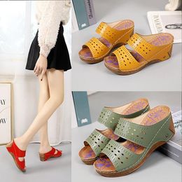 Summer 43 Size Slippers Plus Sandals Women 2021 Fashion Closed Toe Wedge Hollow Out Platform Romen 988 388 5