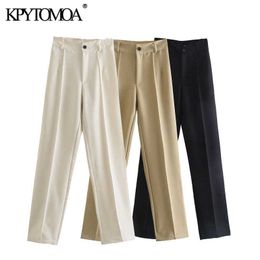 KPYTOMOA Women Chic Fashion Office Wear Solid Straight Pants Vintage High Waist Zipper Fly Female Trousers Mujer 210706