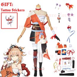 In Stock Genshin Impact New Character Yoimiya Cosplay Costume Full Set High Quality Anime Role Playing Suit Y0903